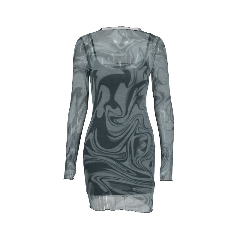 Damen figurbetontes Netzkleid mit marbled Effekt R&B