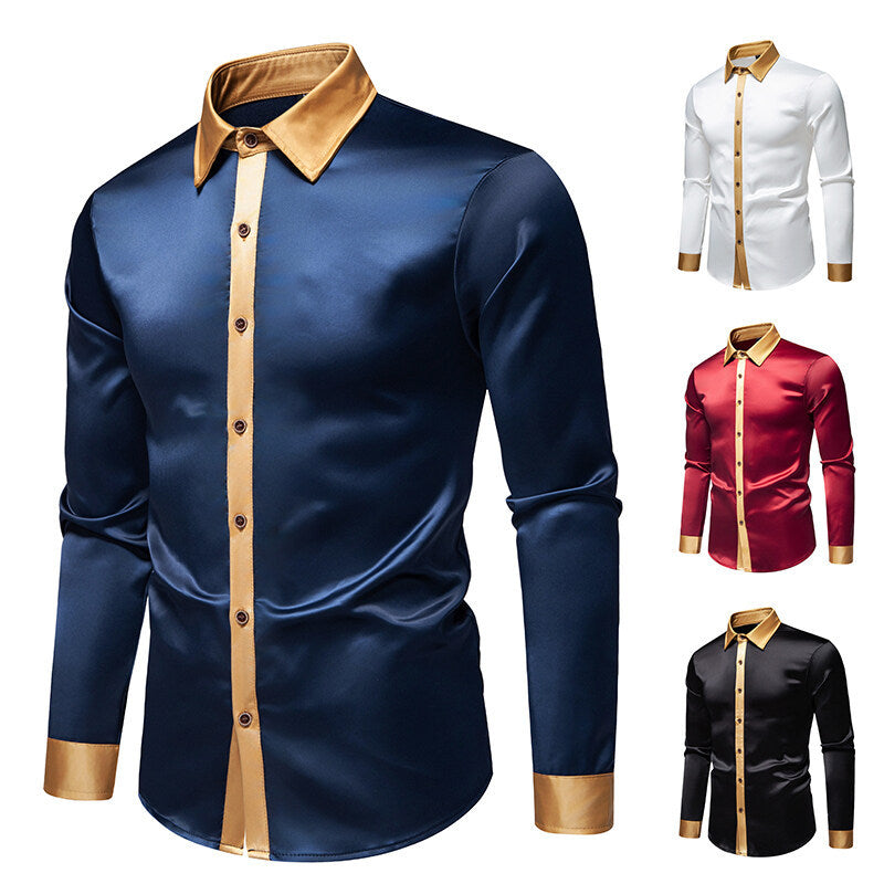 Herren Elegantes Langarmhemd mit Satin-Details R&B