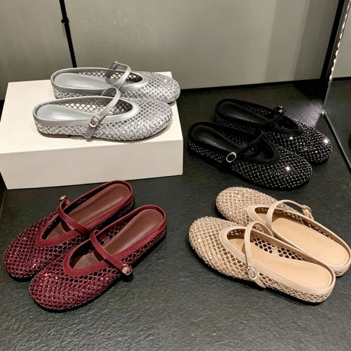 Damen eleganten Ballerinas mit modischem Netzdesign und funkelnden Details R&B