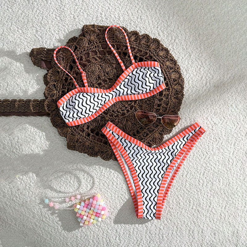 Damen Bandeau-Bikini mit Wellenmuster und verstellbaren Trägern R&B