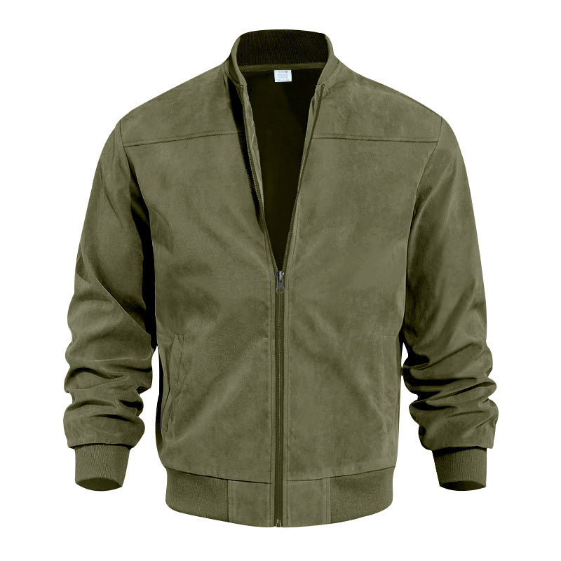 Herren nan Velourslederoptik Bomberjacke mit Stehkragen und elastischen Bündchen R&B