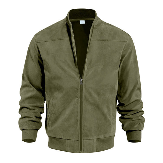 Herren nan Velourslederoptik Bomberjacke mit Stehkragen und elastischen Bündchen R&B