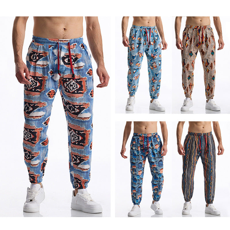 Herren lässige Harem-Hose mit buntem Muster und elastischem Bund R&B