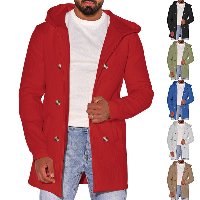 Herren modische Jacke mit Kapuze und doppelter Knopfleiste R&B