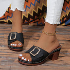 Damen modische Mules mit komfortablem Blockabsatz und eleganter Schnallenverzierung R&B
