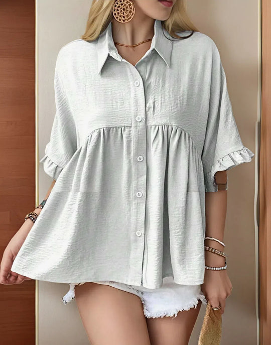 Damen Fließendes Kurzarmblusenshirt mit Rüschendetails R&B