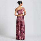 Damen Kleidungsset im stylischen Off-Shoulder-Design mit Raffungen und einzigartigem Muster R&B