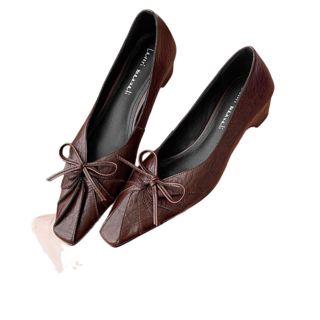 Damen elegante Ballerina-Schuhe mit modischem Schleifendetail und komfortablem Blockabsatz R&B