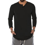 Herren Langarm-Henley-Shirt mit bequemen Knopfdetails und praktischer Brusttasche R&B