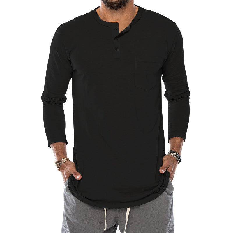 Herren Langarm-Henley-Shirt mit bequemen Knopfdetails und praktischer Brusttasche R&B