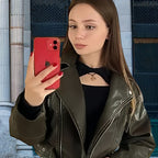Damen Kunstleder Bikerjacke mit weitem Schnitt und umfangreichen Details R&B