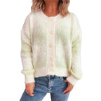 Damen kuschelige Strickjacke mit modischem Knopfdesign und weichem Material R&B