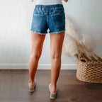 Damen Denim-Shorts mit Elastikbund und Destroyed-Effekten R&B