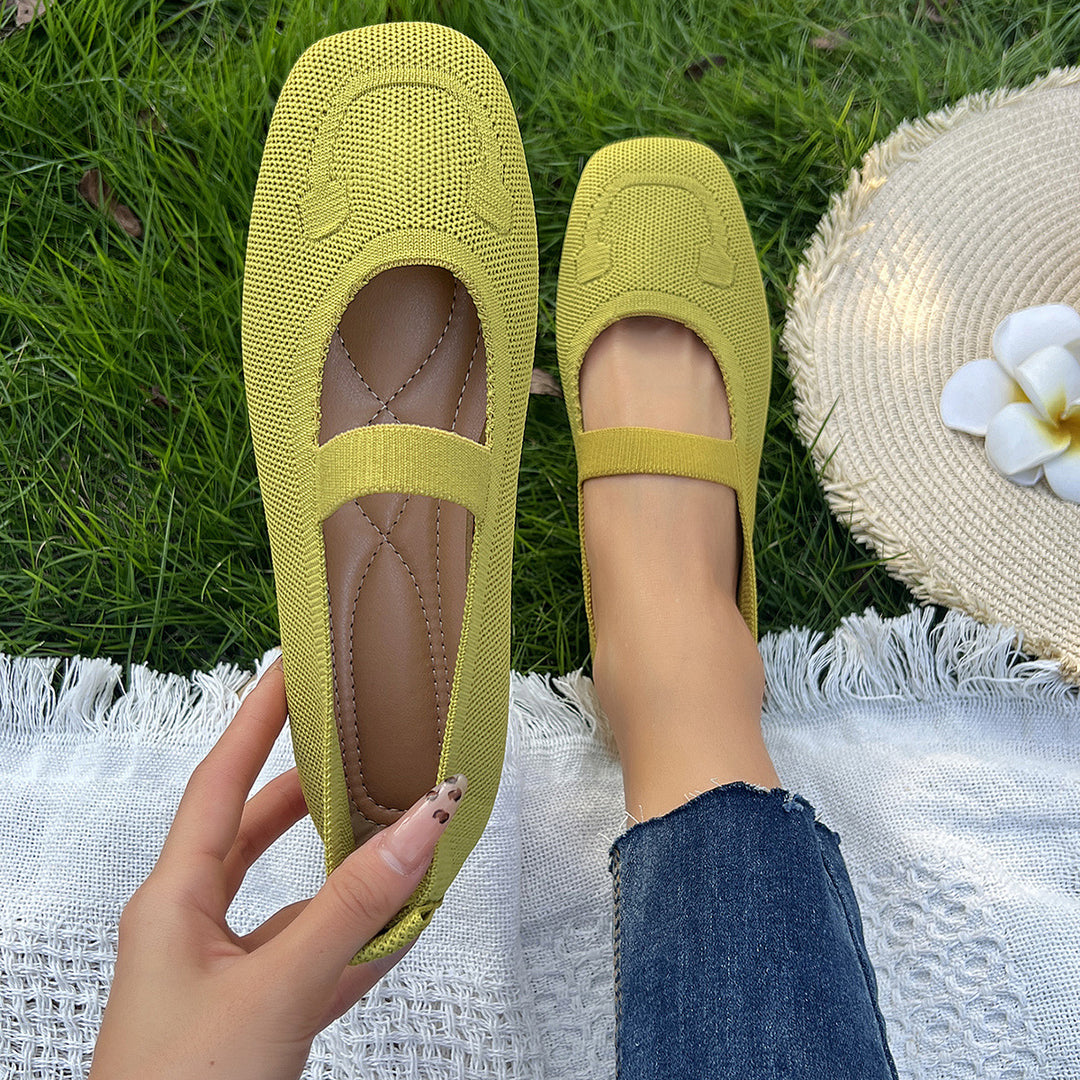 Damen atmungsaktive Ballerinas mit flexiblem Gummi-Obermaterial und verstellbarem Riemen R&B
