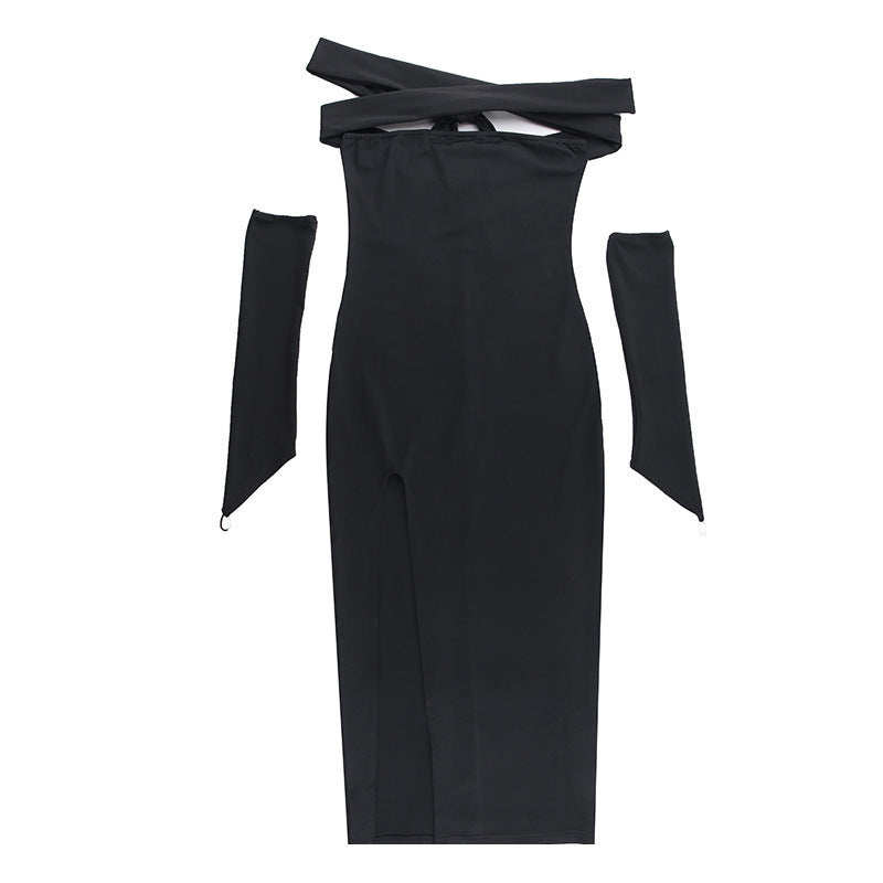 Damen Elegantes Maxikleid mit Off-Shoulder-Dekolleté und langem Schlitz R&B