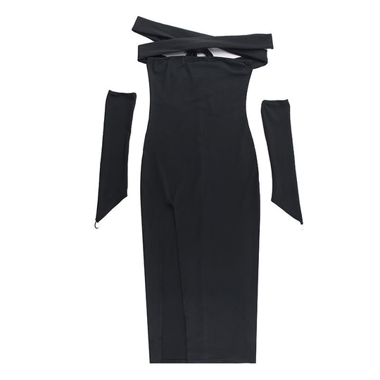 Damen Elegantes Maxikleid mit Off-Shoulder-Dekolleté und langem Schlitz R&B