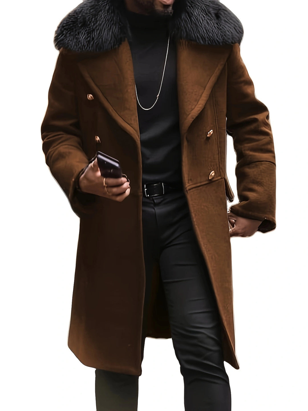 Herren eleganter Langmantel mit luxuriösem Fellkragen R&B