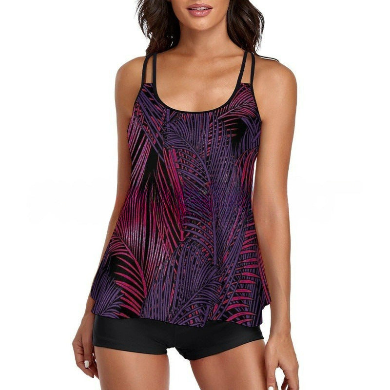 Damen Sportliches Tankini-Set mit bequemem Shorts und verstellbaren Trägern R&B