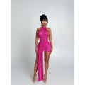 Damen Neckholder Minikleid mit raffiniertem Spitzenmuster und asymmetrischem Saum R&B