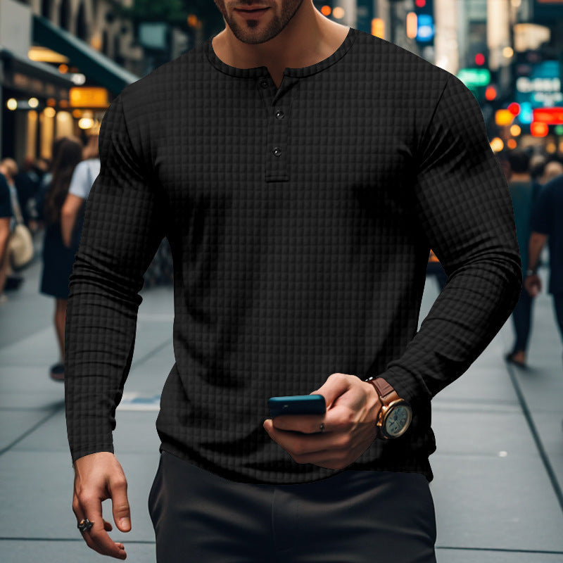 Herren Langarm-Hemd mit knopfbarem Kragen und strukturiertem Design R&B