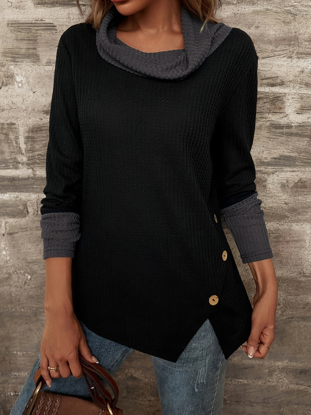 Damen Langarmshirt mit weitem Kragen und strukturiertem Obermaterial R&B