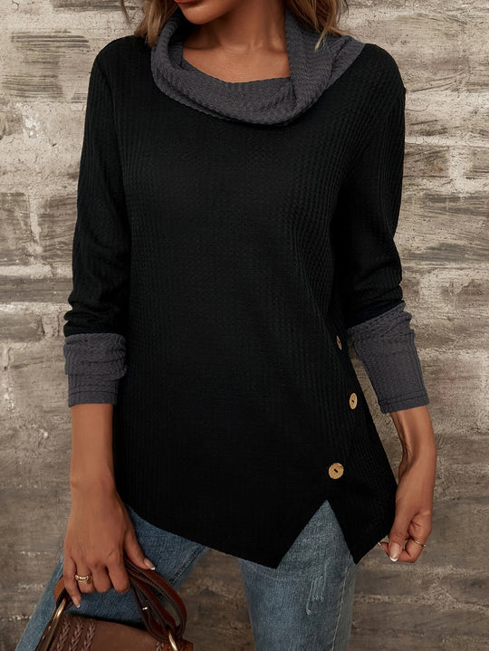 Damen Langarmshirt mit weitem Kragen und strukturiertem Obermaterial R&B