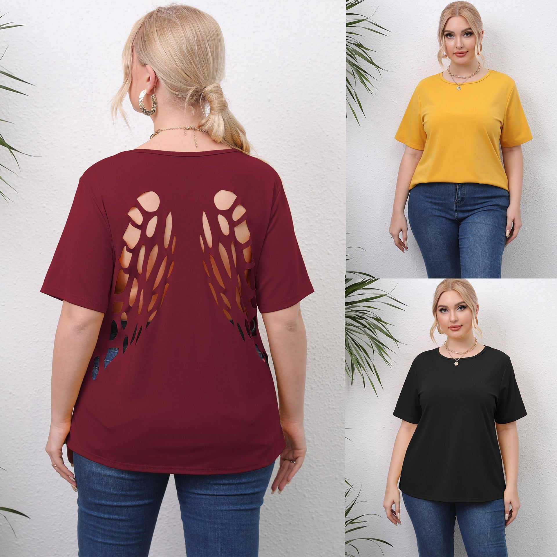 Damen angesagtes T-Shirt mit kreativen Ausschnitten R&B