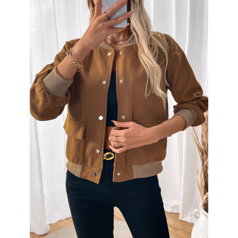 Damen modische Overshirt-Jacke mit Druckknopfverschluss und seitlichen Taschen R&B