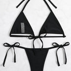 Damen Triangel-Bikini-Set mit geflochtenem Höschen und verstellbaren Trägern R&B
