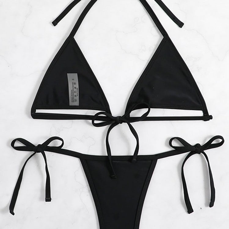 Damen Triangel-Bikini-Set mit geflochtenem Höschen und verstellbaren Trägern R&B