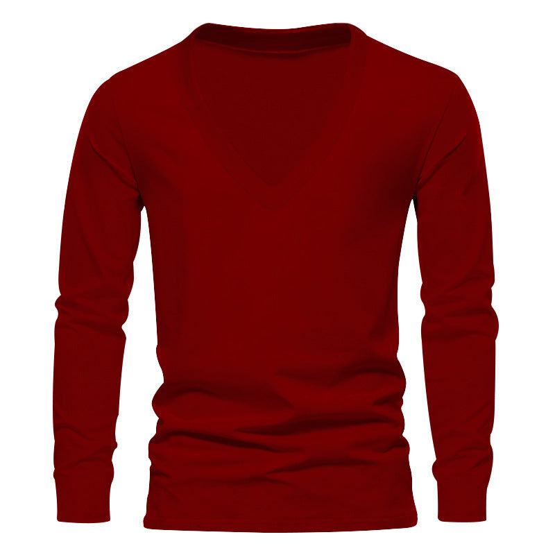 Herren V-Ausschnitt Langarm-T-Shirt mit hochwertigem Baumwollmix und bequemer Passform R&B