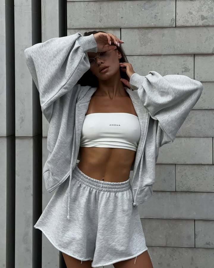 Damen lässiges Sweatset mit überschüssigem Stoff und hohem Kragen R&B