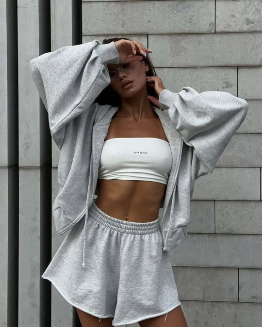 Damen lässiges Sweatset mit überschüssigem Stoff und hohem Kragen R&B