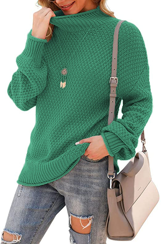 Damen Pullover mit hohem Kragen und strukturiertem Strickmuster R&B