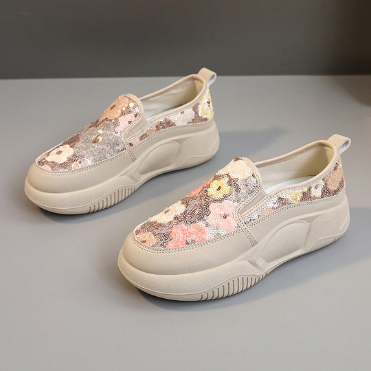 Damen modische Slip-On Sneakers mit glitzernden Blumenmotiven und bequemem Komfort R&B