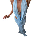 Damen Elegantes und raffiniertes Maxikleid mit tiefem Ausschnitt und Drapierung R&B
