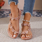 Damen Zehenstegsandalen mit floralen Applikationen und rutschfester Sohle R&B