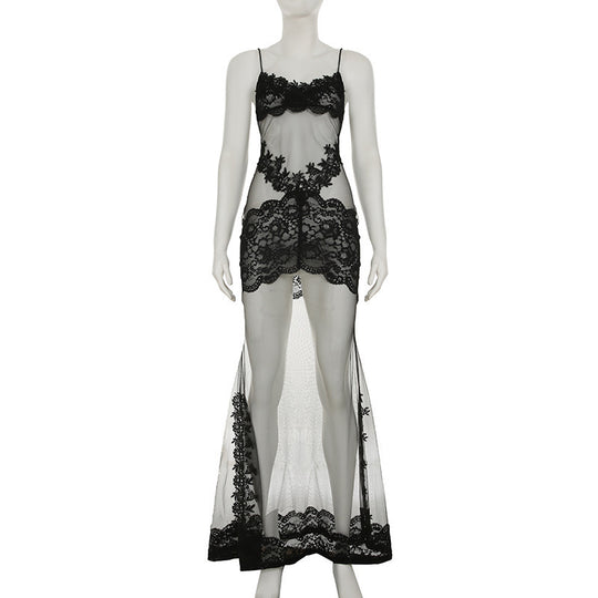 Damen Elegantes transparentes Spitzen-Nachtkleid mit verführerischen Akzenten R&B