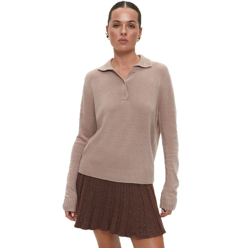 Damen eleganter Strickpullover mit Kragen R&B