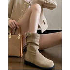 Damen Trendige Stiefel mit modischem Falten-Design und dekorativem Schnallenverschluss R&B