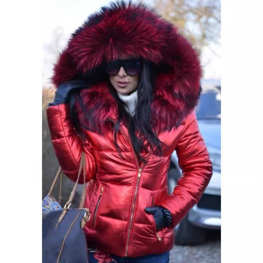 Damen Modische Steppjacke mit Kunstpelzkragen R&B