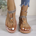 Damen Zehenstegsandalen mit kunstvoller Schmuckverzierung und bequemer Sohle R&B