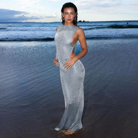 Damen Transparente Maxikleid mit schimmerndem Effekt R&B