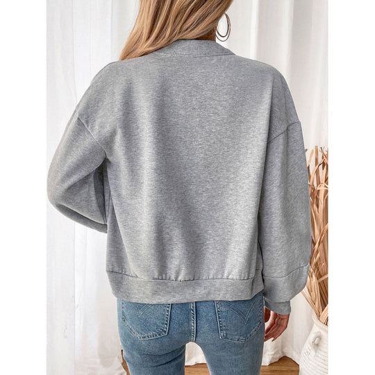 Damen sportliche Sweatjacke mit voluminösen Ärmeln und hohem Kragen R&B