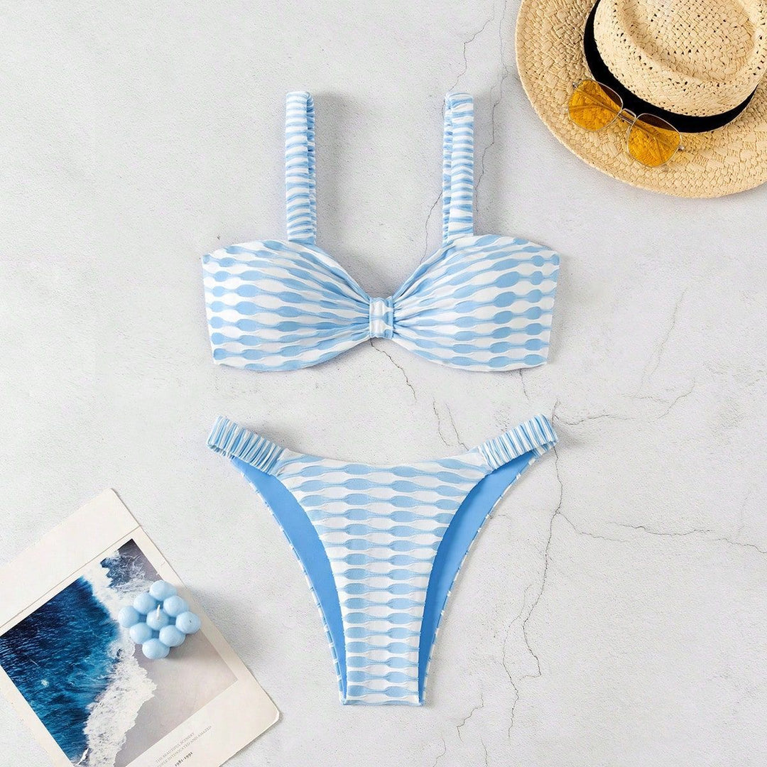 Damen Bandeau-Bikini mit einzigartigem Muster und verstellbaren Trägern R&B