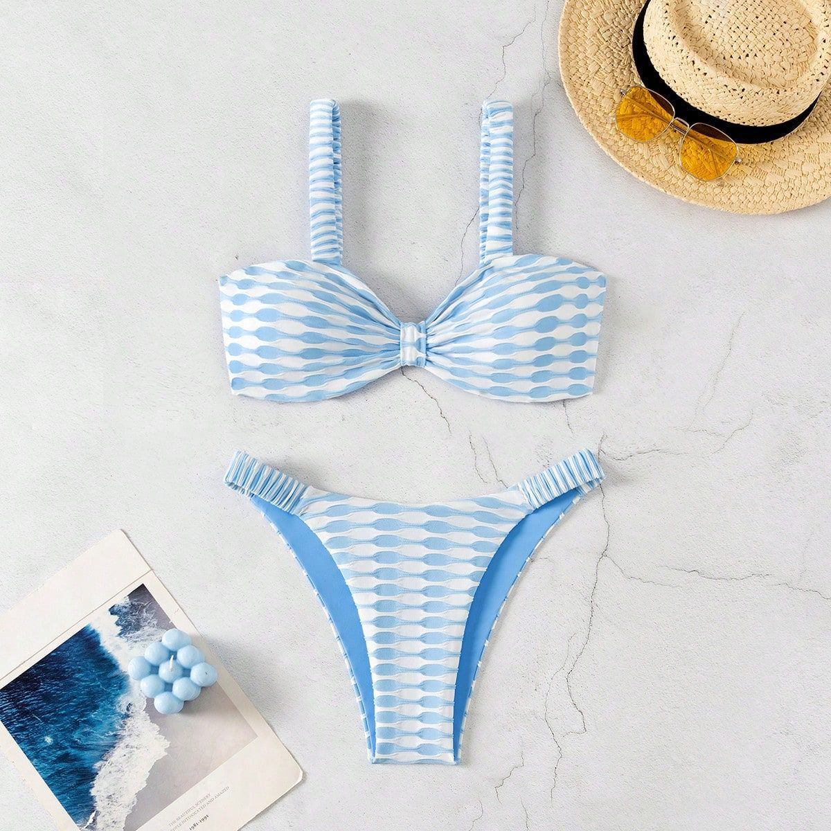 Damen Bandeau-Bikini mit einzigartigem Muster und verstellbaren Trägern