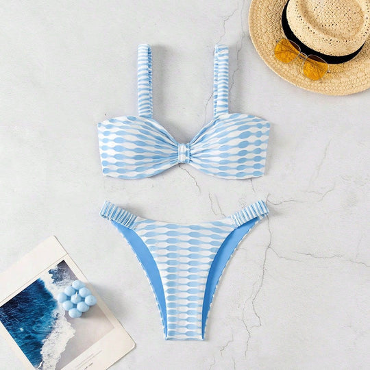 Damen Bandeau-Bikini mit einzigartigem Muster und verstellbaren Trägern R&B