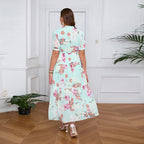 Damen Bohemian Maxikleid mit voluminösem Rock und floralem Design R&B