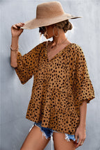 Damen lässige Bluse mit voluminösen Ärmel und modischem Punktmuster R&B