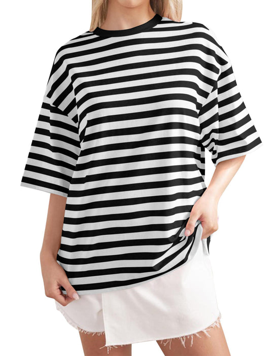 Damen Lässiges Oversized T-Shirt mit gestreiftem Muster R&B